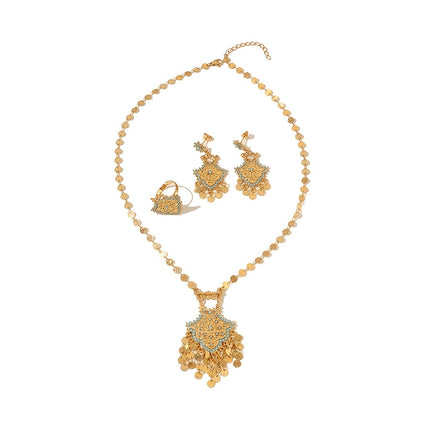 Middle Eastern Gold Plated Copper Blue Stone Pendant Set