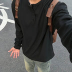 Black American Henry Collar Long-sleeved Men's Top