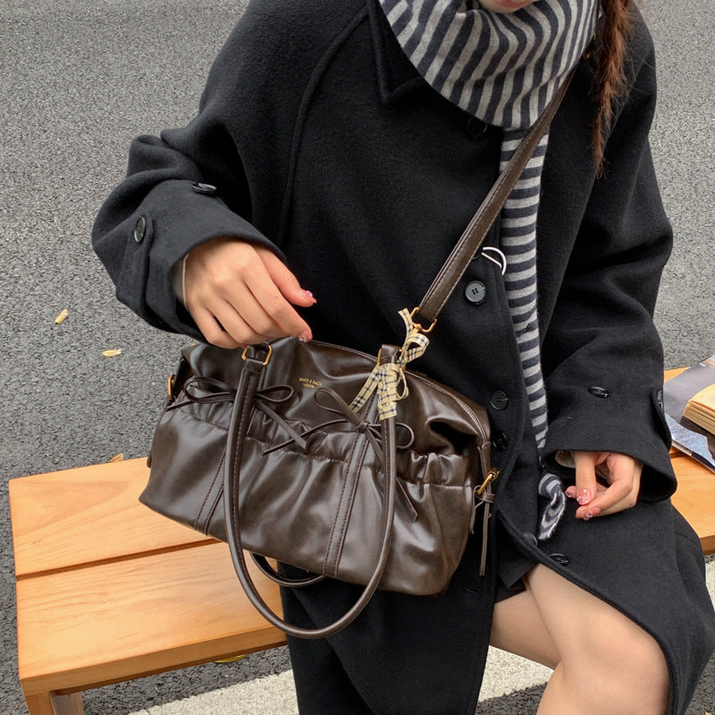 Retro Women's New Fashionable Korean Style Portable Bowling Bag Large Capacity