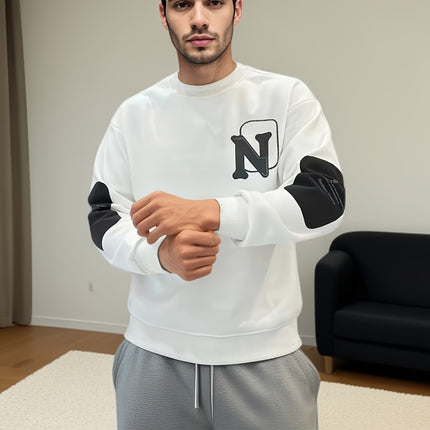 Men Stylish Crew Neck Sweatshirt Embroidered NY Beige