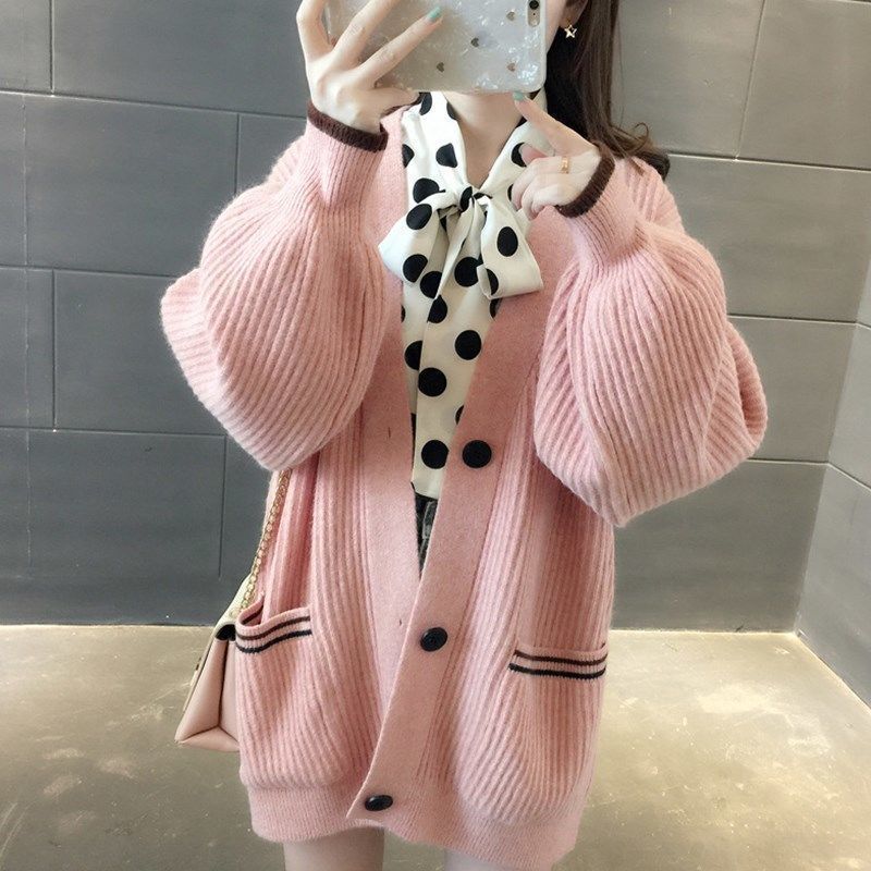 Casual Laid-back Style Gentle Outerwear Korean Style Knitted Coat