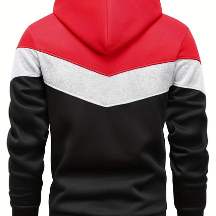 Men's Colorblock Hoodie Kangaroo Pocket Gray White Black