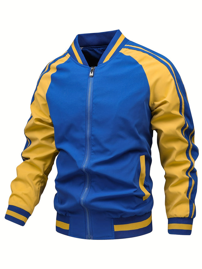 Men's Color Block Graphic Sports Jacket Zip Up Varsity