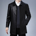 Lapel Leather Coat Men's Fleece Padded Leather Jacket