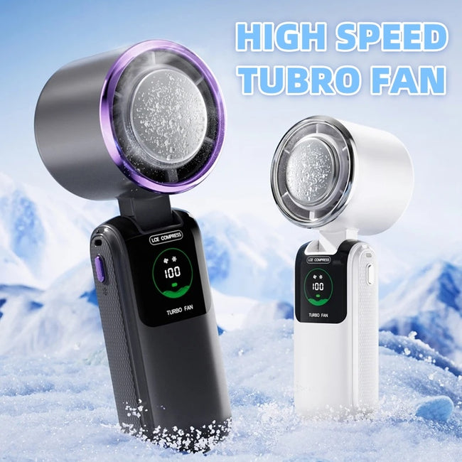 New Ice Pack High-Speed Handheld Eletirc Fan Speed Adjustable Folding Mini Fan Portable Outdoor Hanging Neck Small Fan Hover Image