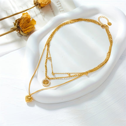 18K Gold Plated Stainless Necklace Tree Heart Pendants