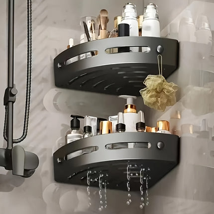 Two Pack Corner Shower Caddy No Drill Adhesive Wall Mount