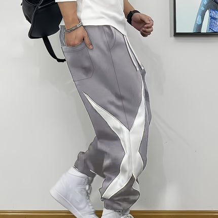 Mens Elastic Waist Drawstring Jogger Pants Geometric Stripes