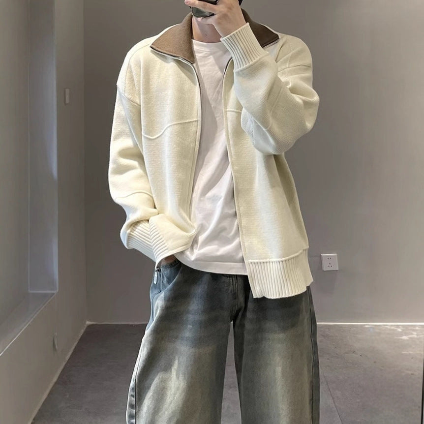 Barne Style Contrast Color Knitted Cardigan Sweater For Men