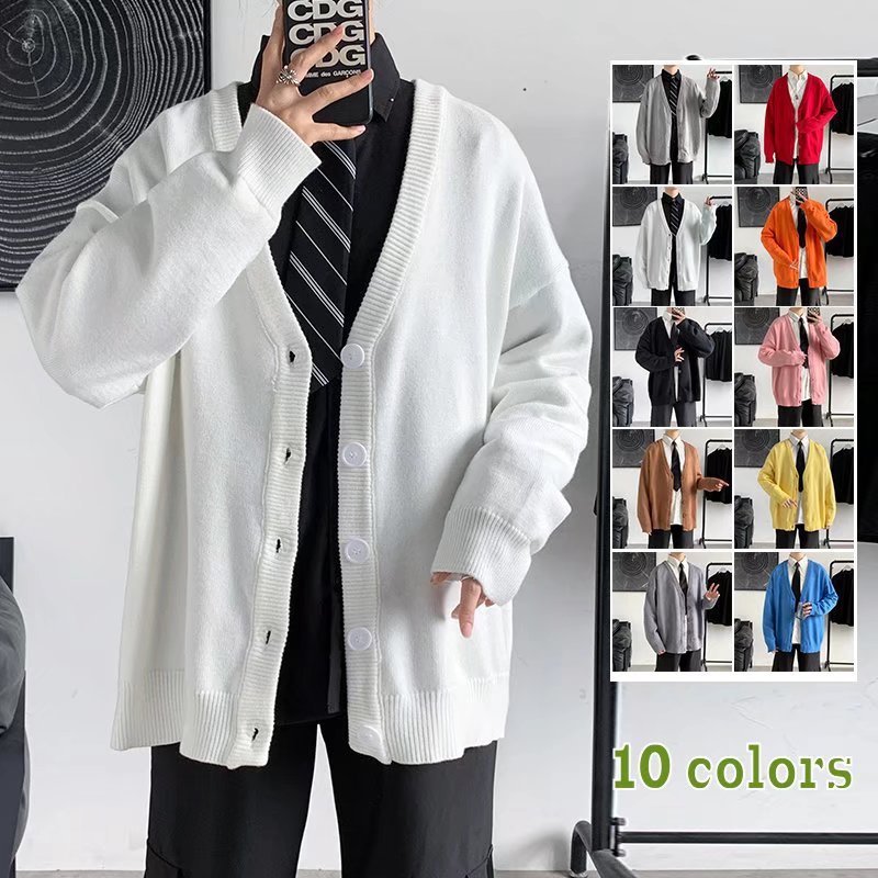 Simple V-neck Loose And Lazy Style Solid Color Sweater