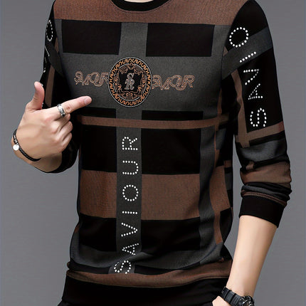 Mens Geometric Pattern Long Sleeve Rayon Blend Pullover
