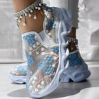 Contrast Glitter Transparent Mesh Patch Breathable Sneakers - Without Ankle Strap