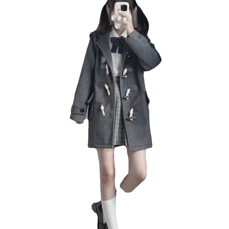 Japanese Jk Hooded Horn Button Woolen Coat