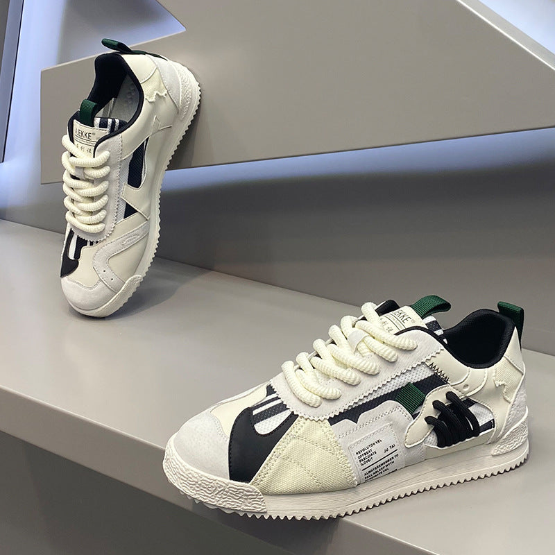 Fashion Soft Bottom Low-top Fabric Leather Stitching Breathable Personality Casual Shoes