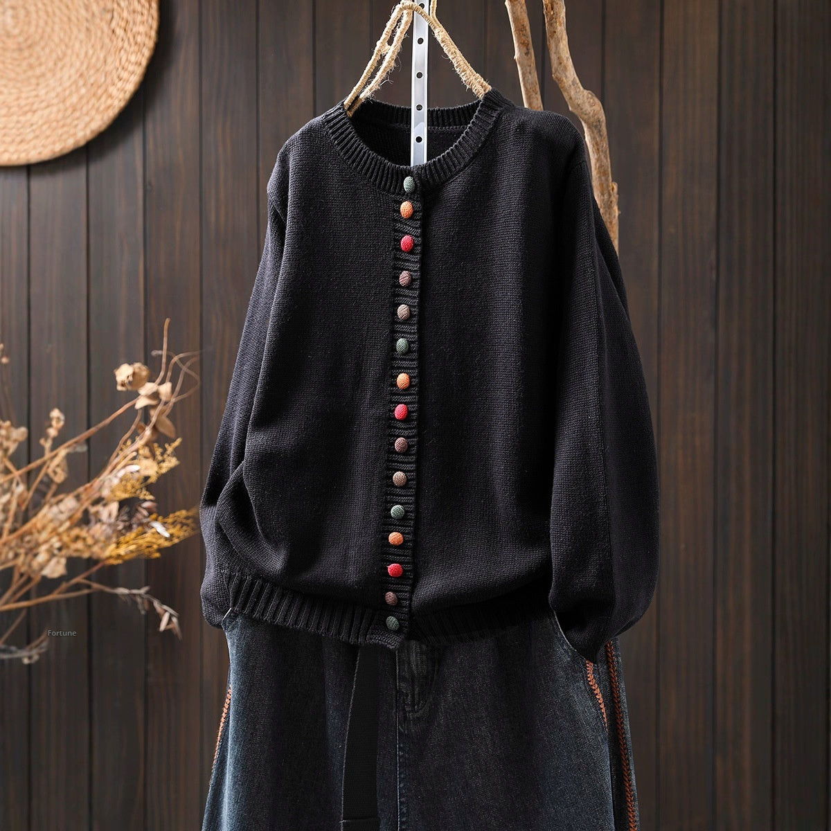 Women's Colorful Button Cotton Sweater Cardigan Loose-fitting Slimming Coat