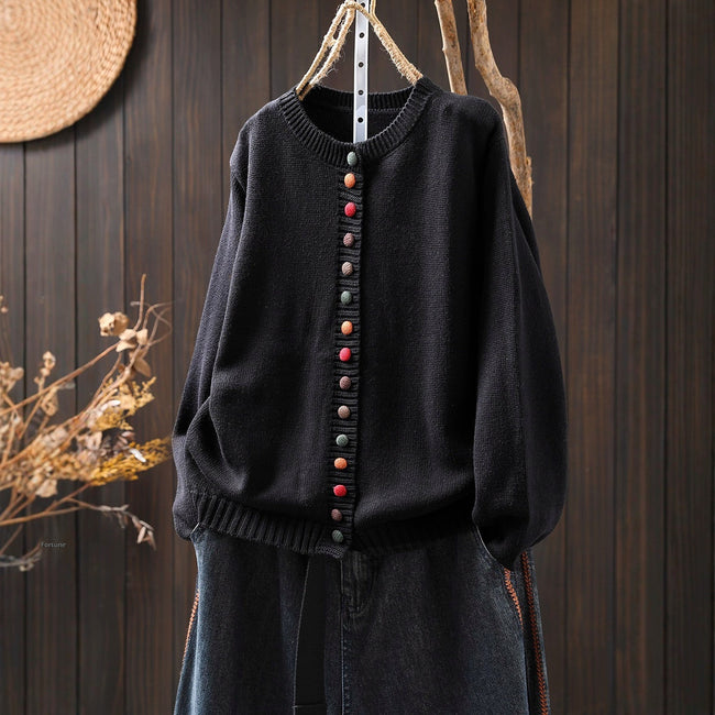 Women's Colorful Button Cotton Sweater Cardigan Loose-fitting Slimming Coat Hover Image