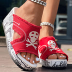 Newspaper Skull Original Hem Platform Wedge Slides - Anklet Not Included