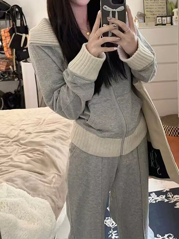 Version Of Chanel's Style Casual Multicolor Coat Wide Leg Trousers Two-piece Set