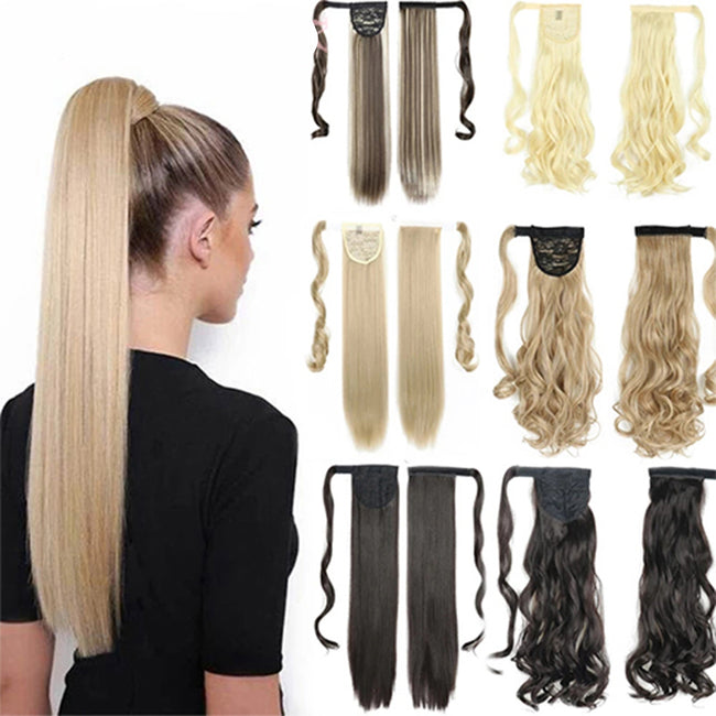 Long Straight Wrap Around Clip In Ponytail Hair Extension Heat Resistant Synthetic Tail Fake Hair Hover Image