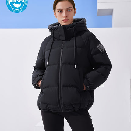 Solid Zipper Front Hooded Coat For Fall And Winter Women