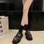 Women's Black Chunky Heel Leather Shoes British Style