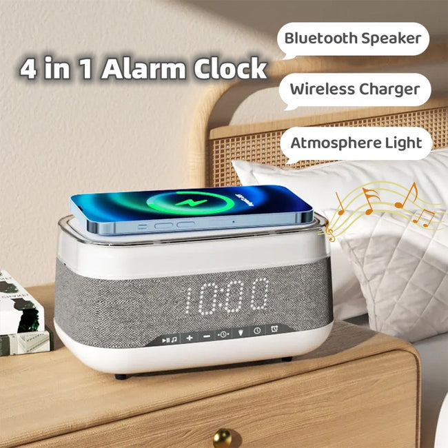 Intelligent Multifunctional Alarm Clock Bluetooth Speaker Wireless Charger Fast Charge Clock Atmosphere Night Light Home Decor Hover Image