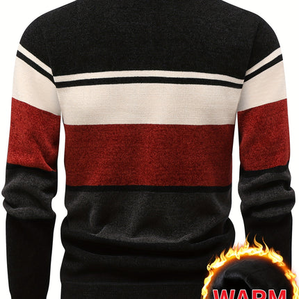 Genghis Mens Winter Thermal Fleece Lined Sweater Color Block