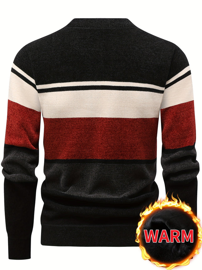 Genghis Mens Winter Thermal Fleece Lined Sweater Color Block