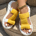 Platform Sandals Summer Braided Knit Hollow Open Toe Slipper Sandals - Anklet Not Included