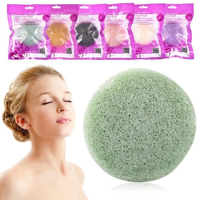 Konjac Sponge For Washing Face Round Konjac Konnyaku Sponge Facial Cleansing Exfoliator Bathing Puff Face Wash Puff Hover Image