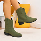 New Pointed British Style Mid Heel Boots