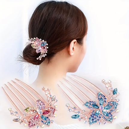Retro Rhinestone Hair Clips 4pc Set Plastic Shiny Hair Comb