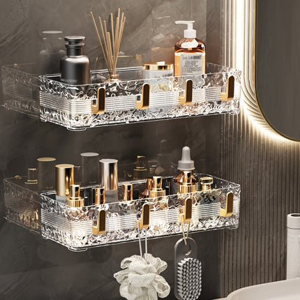 Wall Mounted Bathroom Shelf No Drill Ripple White Gold