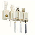 Toothbrush Holder with 3 Compartments and Toothpaste Squeezer - Creamy White