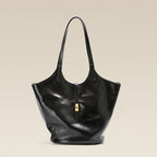 Niche Premium Black Large Capacity Leather One-shoulder Bucket Bag
