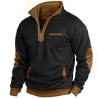 Men's Waffle Contrast Color Pocket Zipped Stand Collar Sweatshirt