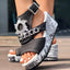 Newspaper Buckle Denim Wedge Slides - Anklet Not Included