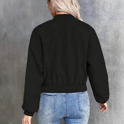 Chic Solid Color Zip Up Jacket For Women Stand Collar