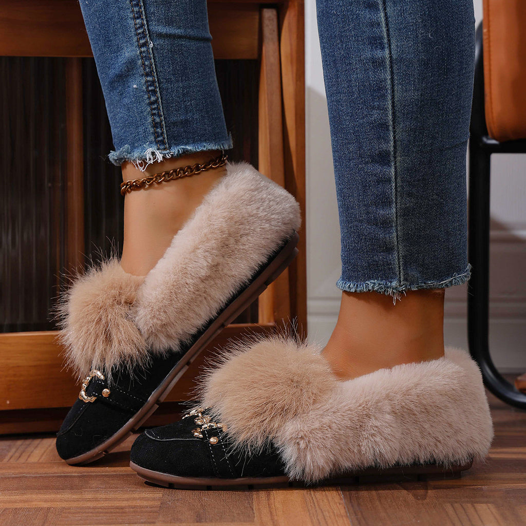 Cotton-padded With Velvet Lightweight And Comfortable Skin-friendly Plush Comfortable Versatile Women's Shoes