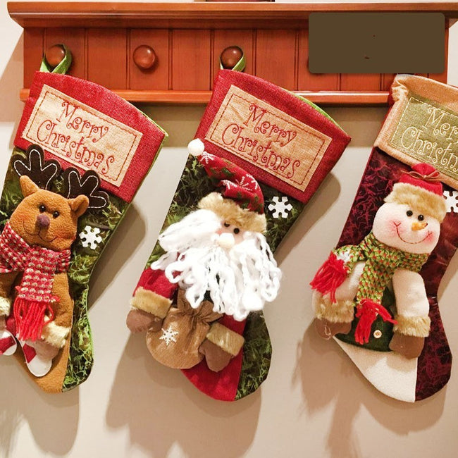 Christmas Stocking Socks Snowman Santa Elk Xmas Fireplace Xmas Tree Ornaments New Year Candy Bag Gift Christmas Decor Main Image