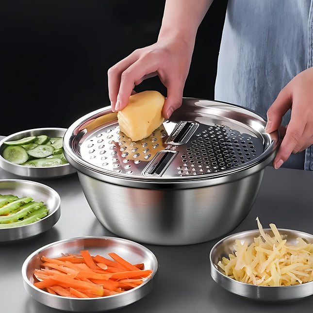 3Pc Stainless Steel Kitchen Set With Grinder And Strainer