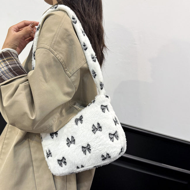 Shoulder Bag Contrast Color Fur Bag Autumn And Winter Plush Casual Handbag Hover Image