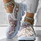 Contrast Glitter Transparent Mesh Patch Breathable Sneakers - Without Ankle Strap