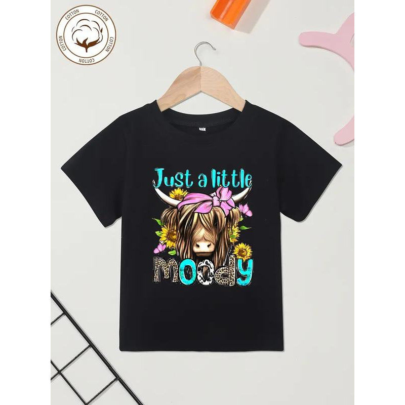 Girls' Cotton T-shirt With Cow Head Pattern Print