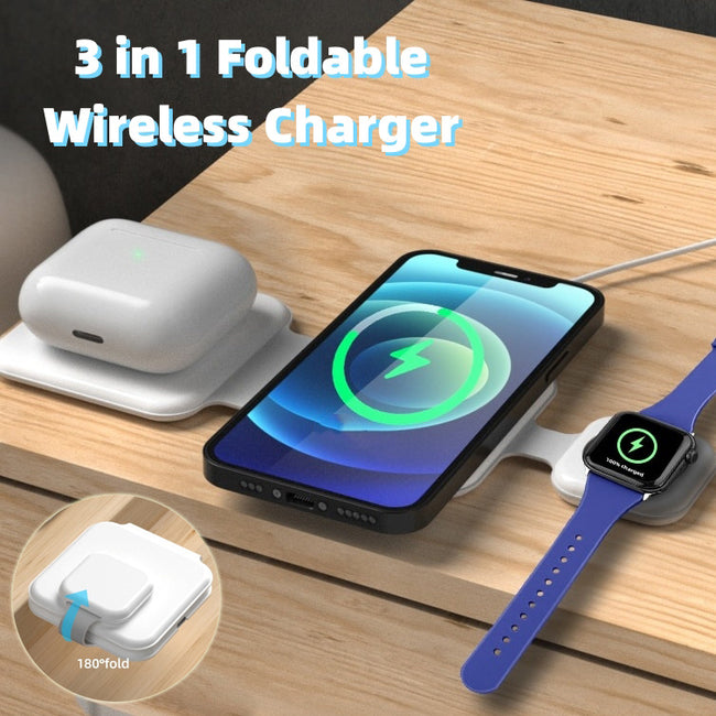 3 In 1 Magnetic Foldable Wireless Charger Charging Station Multi-device Folding Cell Phone Wireless Charger Gadgets Hover Image