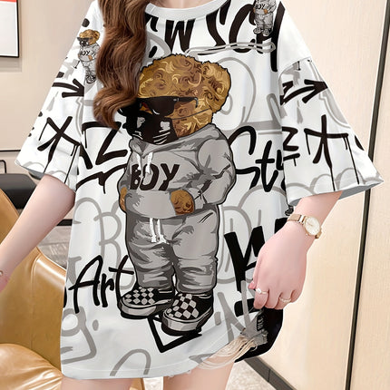 Plus Size Cartoon Print T Shirt For Women Short Sleeve