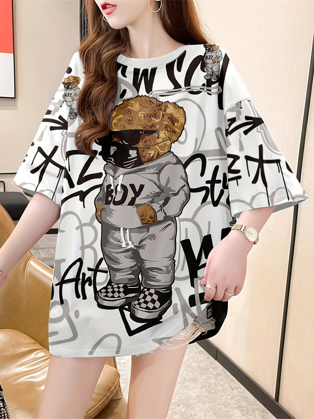 Plus Size Cartoon Print T Shirt For Women Short Sleeve