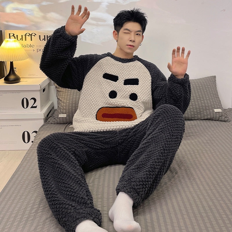 Plush Pajamas Men's Winter Warm Leisure Flannel Suit