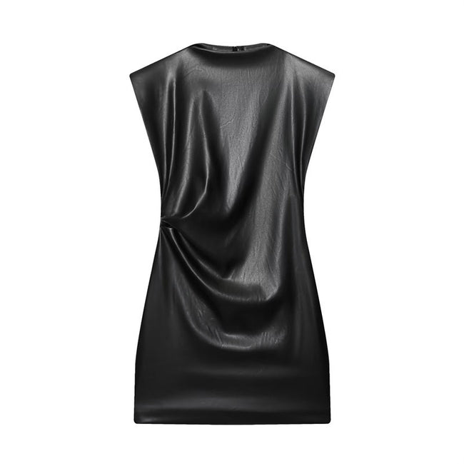 Women's Slim-fit Faux Leather Padded Shoulder Short Dress Hover Image