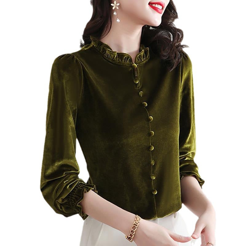 Gold Velvet Middle-aged Mom Top Western Style Slimming Women's Base Shirt